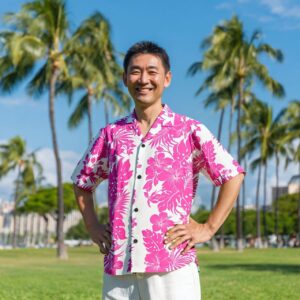 RCA1Pハイビスカス 大人用 アロハシャツ/ピンク