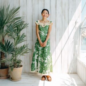 RCD1Gハイビスカス ロングドレス/グリーン