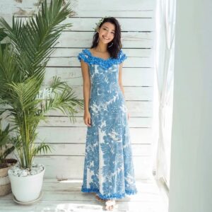 RCD1Bハイビスカス ロングドレス/ブルー