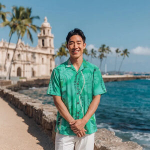 ALRC004 レイ&モンステラグリーンアロハシャツ