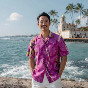 ALRC001 レイ&モンステラパープルアロハシャツ