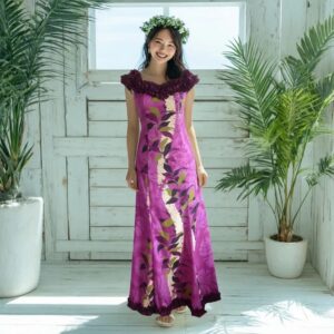 RC004 レイ柄 パープル ラッフルドレス