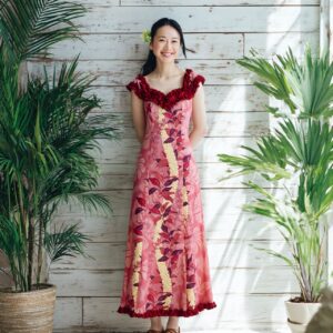 RC003 レイ柄 ピーチ ラッフルドレス