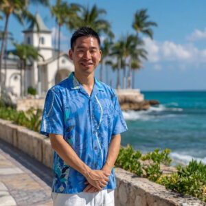 ALRC002 レイ&モンステラブルーアロハシャツ