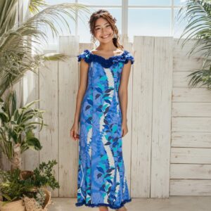 RC002 レイ柄 ブルー ラッフルドレス